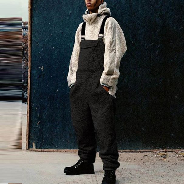 Herreklær Ensfarget jumpsuit i lammeull med justerbare stropper, lommer, herreoveraller_voghion.com