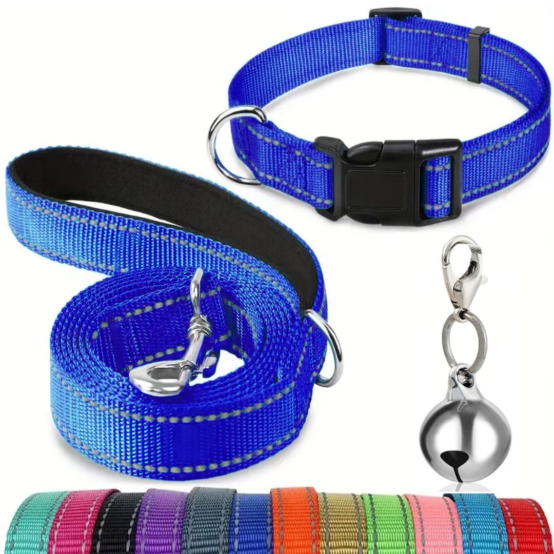 Bell - Set di tre pezzi con guinzaglio riflettente per cani e gatti, multicolore, collare opzionale_voghion.com