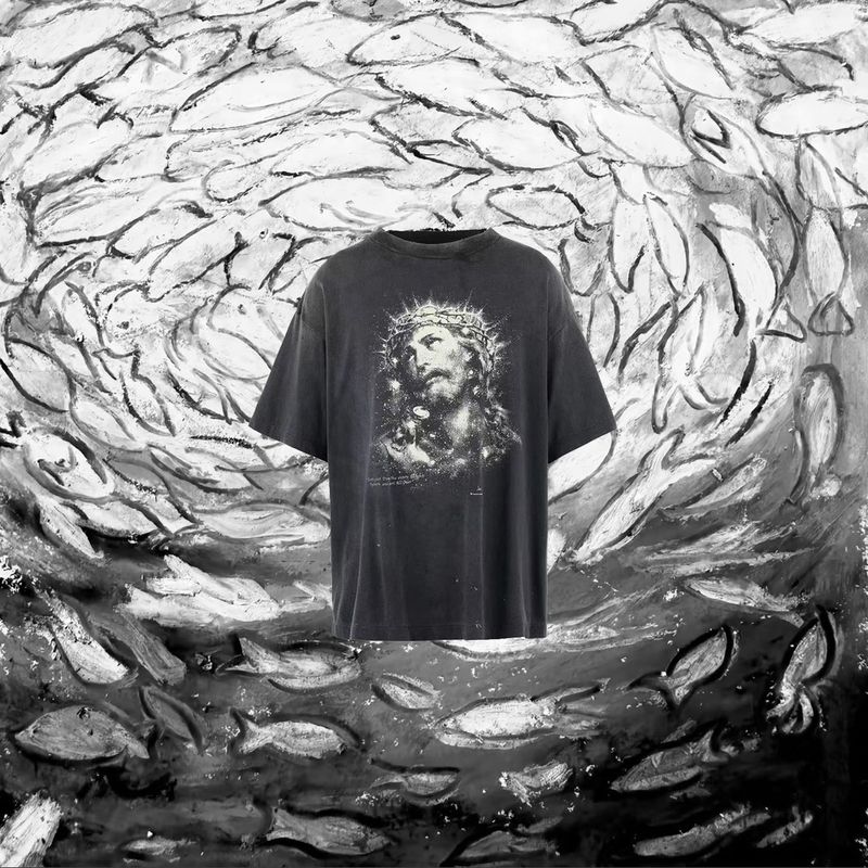 SAINT Mxxxxxx 25SS Jesus High Version JESUS Luminous Destroyed Washed Vintage Unisex Short Sleeve T-Shirt_voghion.com