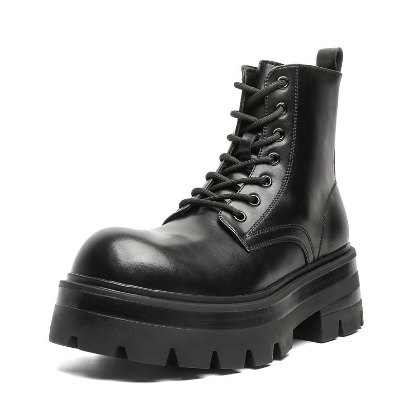 Martin Boots Heightened Thin Thick-soled Lace-up Thick Heel Handsome Short Boots Men's Trend_voghion.com
