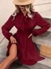 2024-es tavaszi/nyári női derékig érő, egyszínű, megkötős, hosszú ujjú ruha_voghion.com