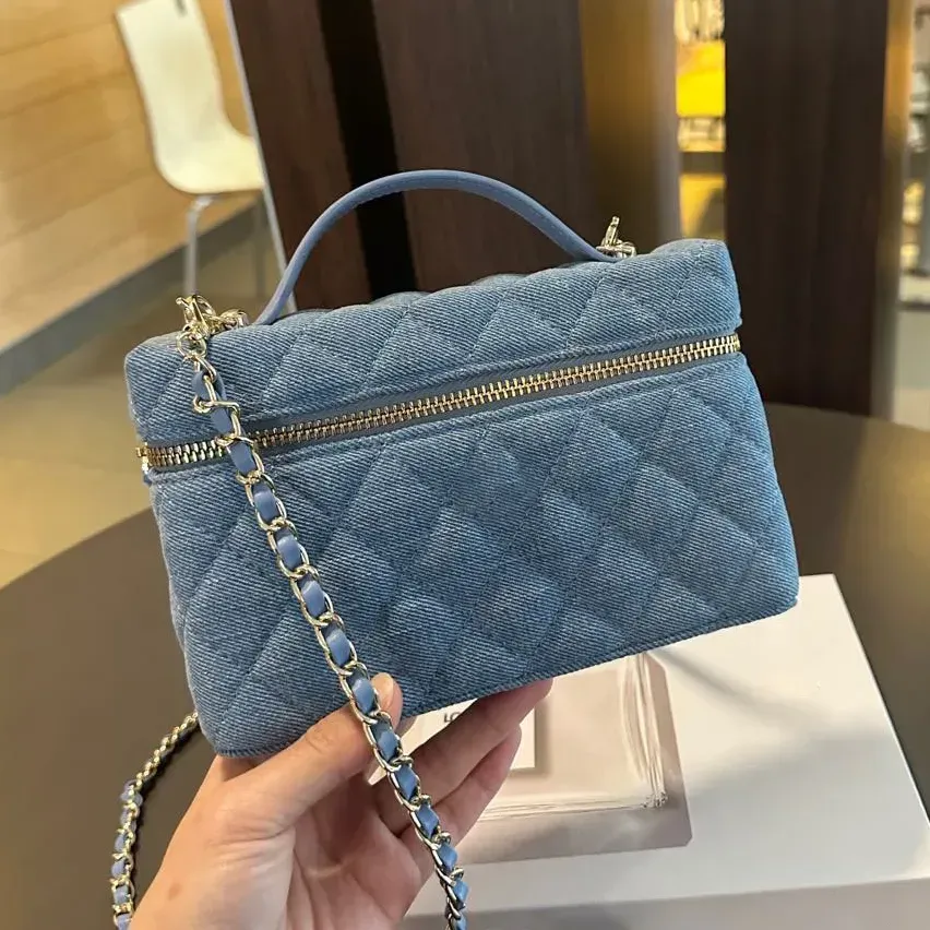 Damen Box Designer Top Griff Vanity Tote Bag Denim Kette Diagonal Schulter Make-up Caid Lippenstift Halter Mini_voghion.com