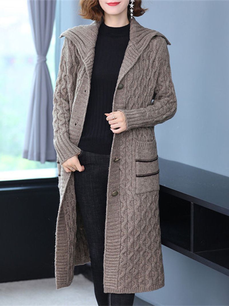 Abbigliamento invernale Donna Solido monopetto Cappotto a maniche lunghe Cardigan lavorato a maglia Cardigan oversize Maglioni spessi per_voghion.com