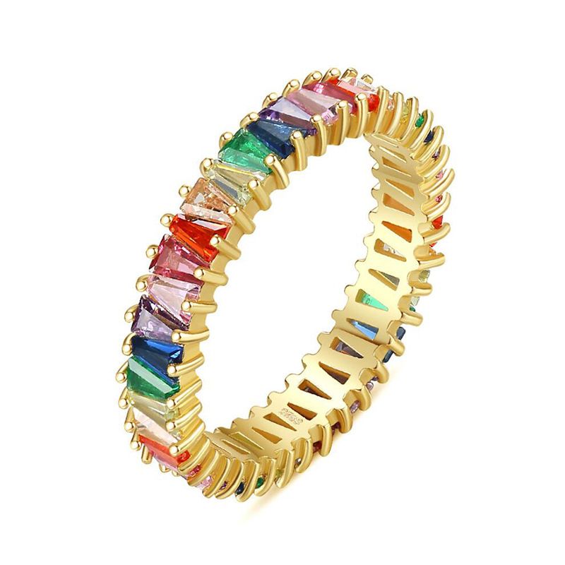 Damessieraden ingelegde zirkonia's, modieuze koperen vergulde ring, volle diamanten ring, kleur diamant, licht luxe retro ring_voghion.com