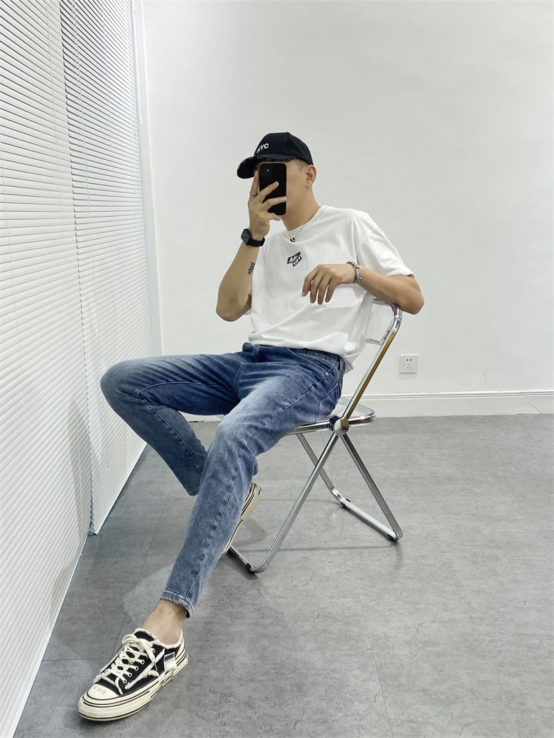 Abbigliamento Uomo Jeans da uomo primavera ed estate blu sottili elastici alla moda slim fit denim casual pantaloni da uomo_voghion.com