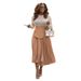 Women's clothing style fashion high waist design A-line pleated mid-length skirt_voghion.com