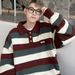 Polokragen für Jungen im Herbst und Winter, Lazy Style, kontrastfarbene Streifen, lockere Passform, Teenager-Revers, gestrickt_voghion.com