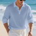 Herren-Leinenhemd mit Knopfleiste – Relaxed Fit Langarm-Polo mit Stehkragen (S-XXXL, atmungsaktiv und knitterfrei, Marineblau/Schwarz/Khaki)_voghion.com