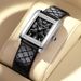 Elegant Square Retro Quartz Watch For Women - Vintage Minimalist Leather Strap Wristwatch With Diamond Pattern Dial Commuting Niche Belt Watch_voghion.com