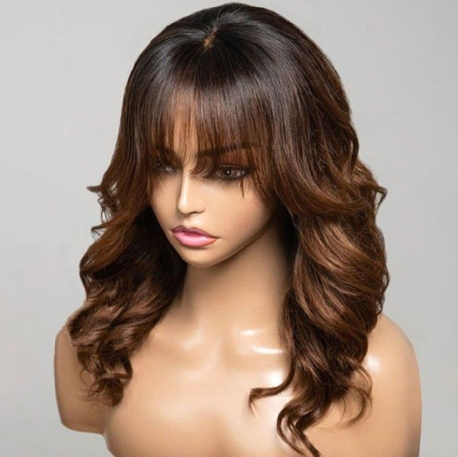 spezielle Perücken, können schräg oder gerade sein braune Farbe schwarzes langes lockiges Haar_voghion.com