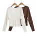 Women's V-Neck Tencel Long Sleeve T-Shirt – Slim Fit Basic Top For Layering (White/Brown, S-L)_voghion.com