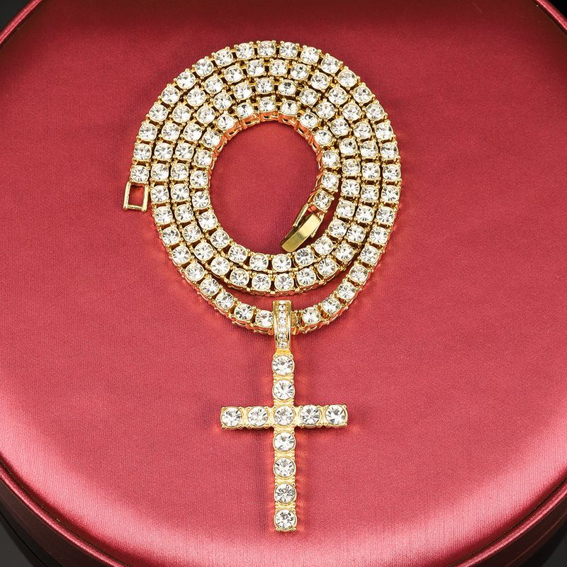 Unique Fashion Tennis Necklace Cross Unisex Hip-Hop Style Full Diamond Trendy Street Accessories_voghion.com