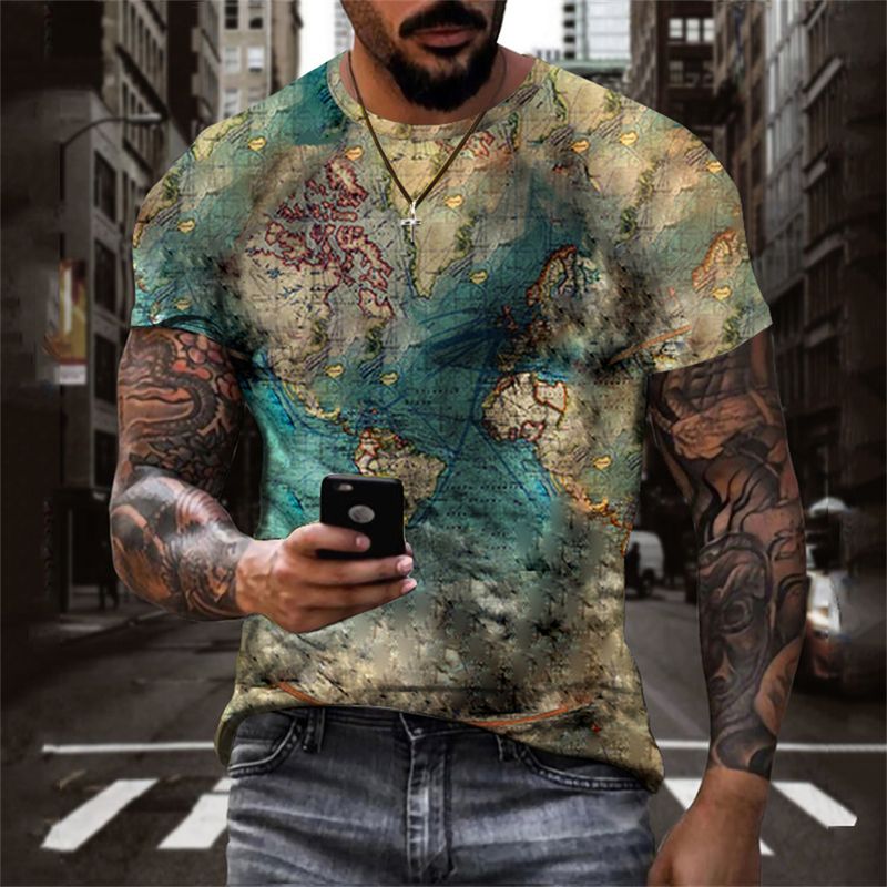 Herren 3D T-Shirt Retro Casual T-Shirt Street Fashion Herren bedrucktes T-Shirt Kurzarm locker übergroßes T-Shirt Top_voghion.com