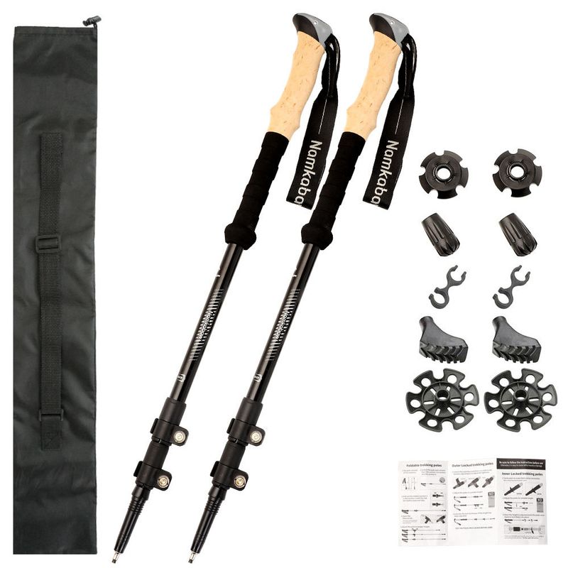 Outdoor Aluminum Alloy Outer Lock Three-section Straight Handle Trekking Pole Telescopic Walking Stick Trekking Pole Set_voghion.com