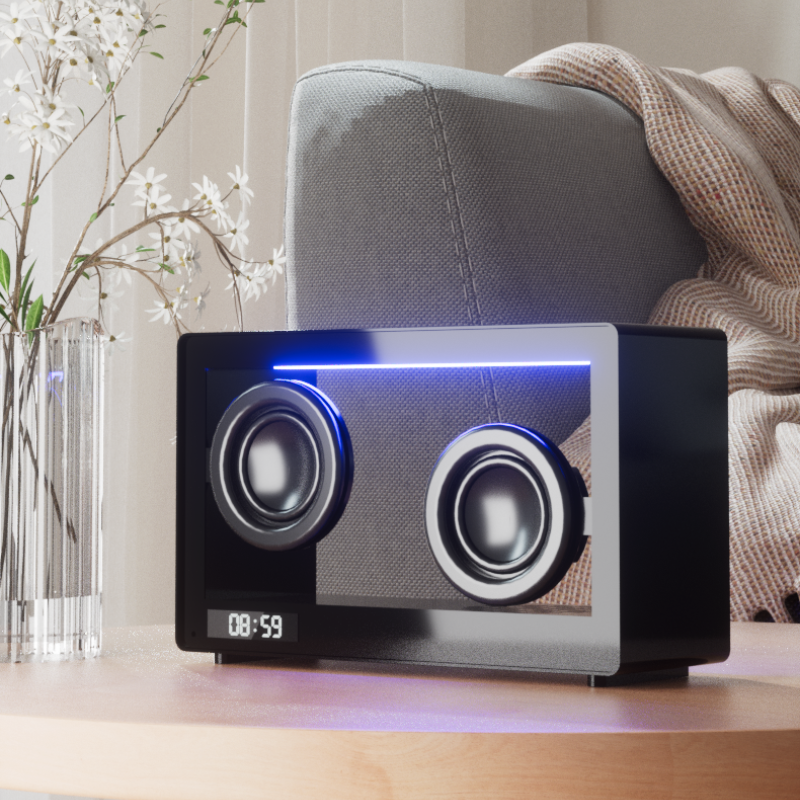 Scrivania E-Sports RGB colorata creativa Bluetooth con orologio, doppi altoparlanti, altoparlante trasparente per la casa_voghion.com