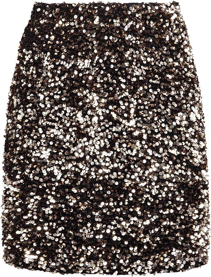 Minifalda elástica ajustada con lentejuelas brillantes para mujer para fiestas nocturnas_voghion.com