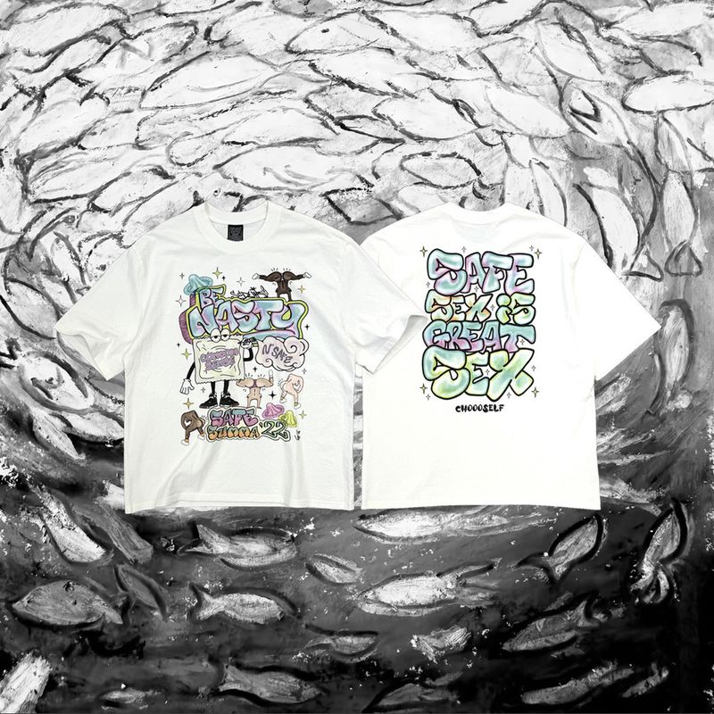 SAFE SEX Artist Collaboration Spoof Safety Social Graffiti VTG American Retro Washed Vintage Short Sleeve T-Shirt_voghion.com