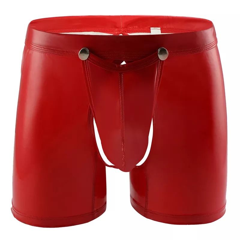 Seksowni mężczyźni S-5XL PVC Shor otwarte krocza Faux skórzana bielizna U wypukła etui czarne bokserki Shor bielizna hombre_voghion.com