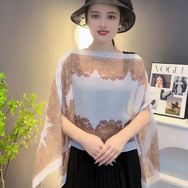 Women's Spring And Summer, Chiffon Camisole, Studded Pearl Buttons, Sun Protection, Thin Prints, Large Shawl, Wraps_voghion.com