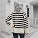 Women's mid-length sweater with striped side slit turtleneck_voghion.com