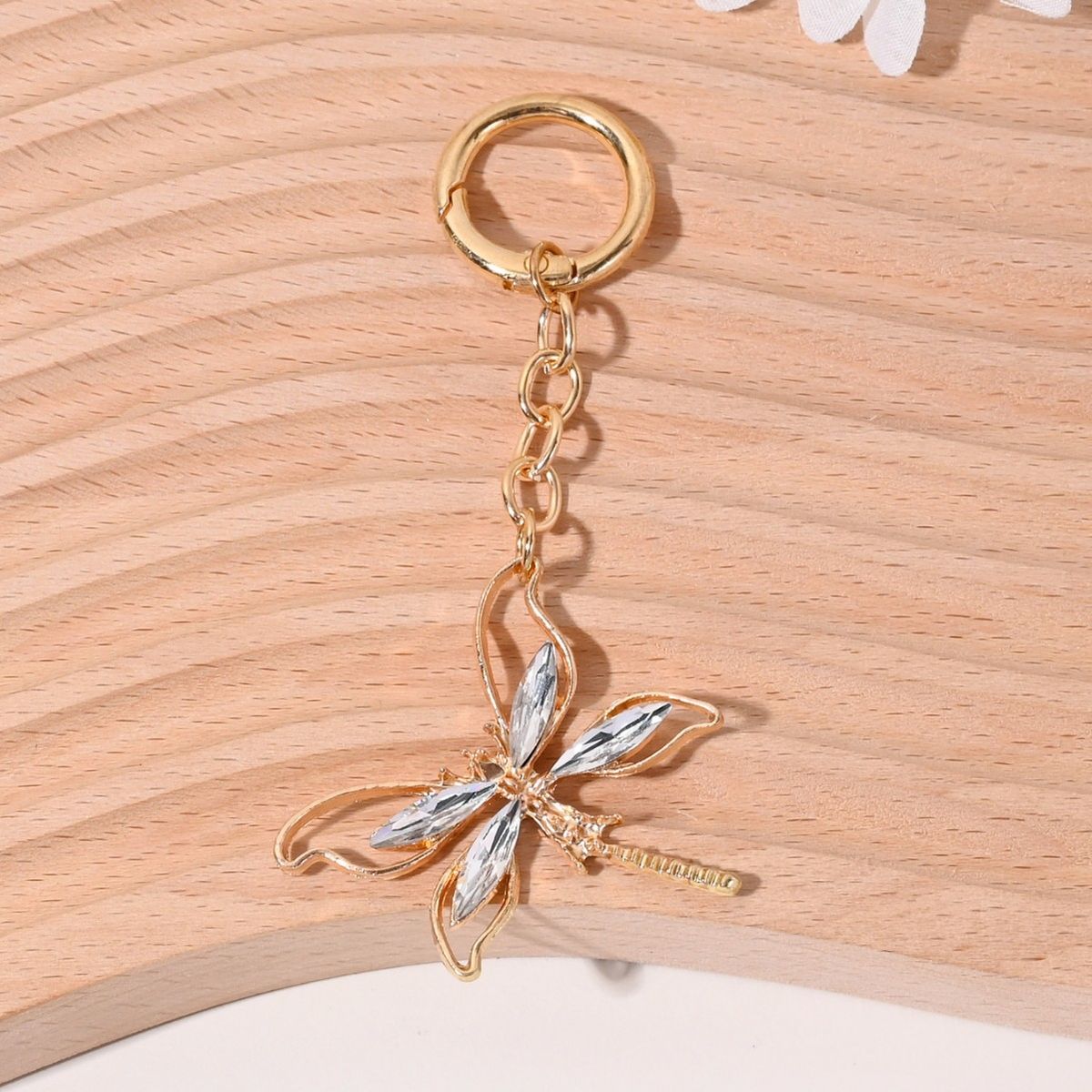 Chaveiro com diamante incrustado de libélula, acessórios de bolsa, capa de celular, câmera, pingente, ornamento_voghion.com