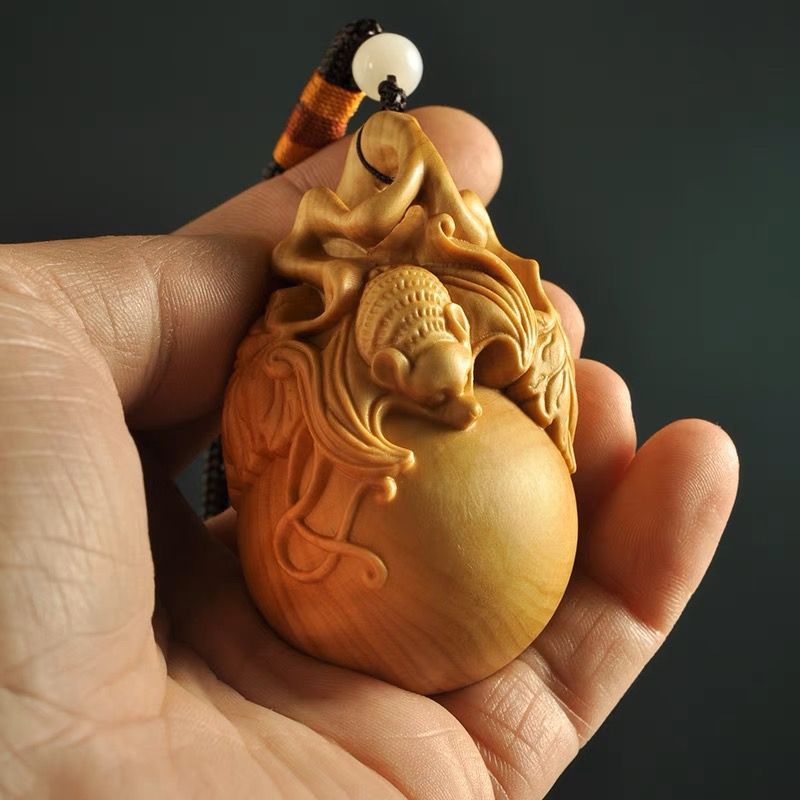 Boxwood Carved Gourd Handheld Piece For Men And Women, Portable Cultural Play, Car Hanging Pendant, Real Product, Double_voghion.com