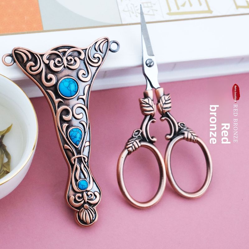 Turquoise Sheath Art Small Ancient European Style Household Scissors DIY Handmade Pattern Portable_voghion.com