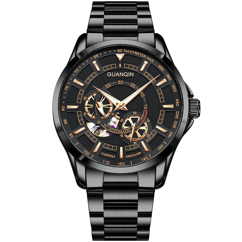 Orologio da uomo di lusso GUANQIN, orologio meccanico automatico di precisione con quadrante scheletrato, cassa in acciaio inossidabile, bracciale impermeabile 30M_voghion.com
