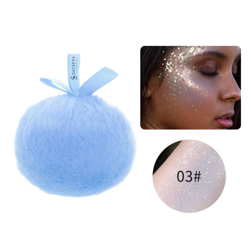 3-Tone Peach Bling Highlighter & Setting Puff - Face Contour, Body Shimmer - Fluffy Diamond Powder Puff With Explosive Glitter_voghion.com