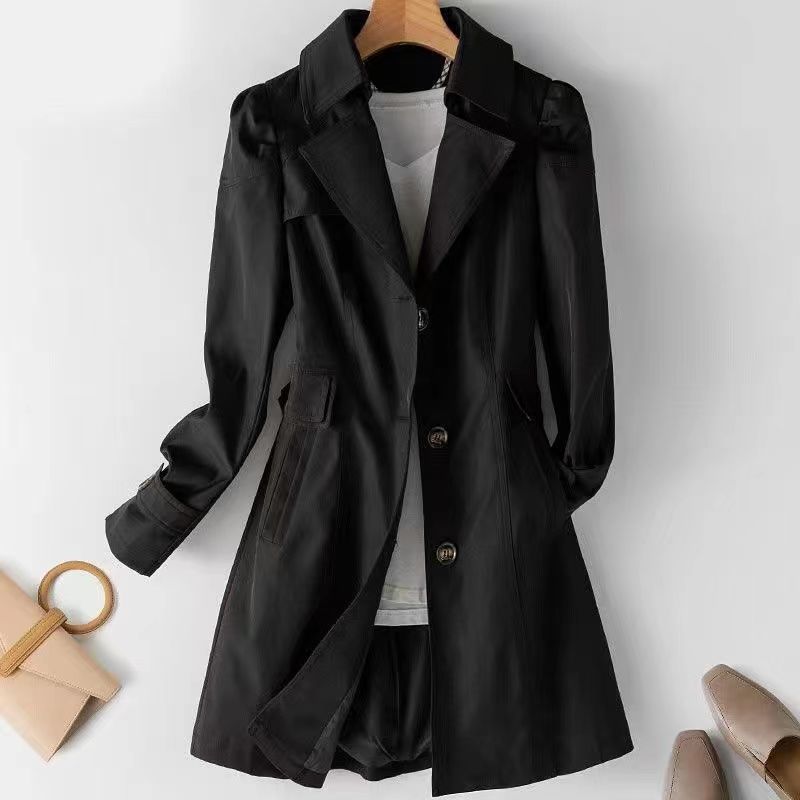 Damenbekleidung Frühling und Herbst neue schlanke Damenbekleidung im koreanischen Stil Zweireiher kleiner mittellanger Mantel_voghion.com