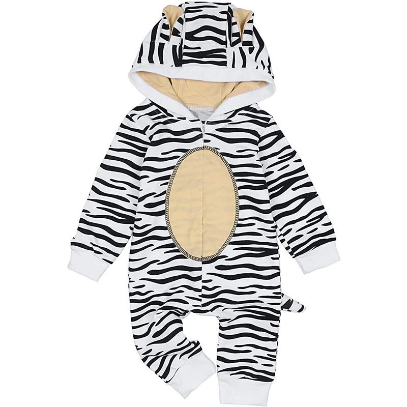Maglietta a maniche lunghe con cappuccio a forma di tigre per neonati e bambine con stampa semplice, carina, abbigliamento per bambini._voghion.com