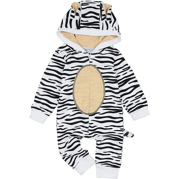 Maglietta a maniche lunghe con cappuccio a forma di tigre per neonati e bambine con stampa semplice, carina, abbigliamento per bambini._voghion.com