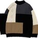 Men's semi high neck sweater autumn and winter new item, thickened color blocked loose wool sweater, contrasting base sweater, men's trend_voghion.com