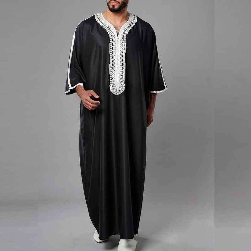 Nouveau caftan musulman à manches courtes pour hommes, robe brodée de style ethnique arabe marocain, robe décontractée de fête Jubba Thobe à Dubaï,_voghion.com
