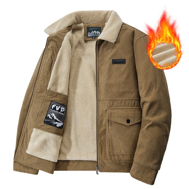 Giacca in velluto a coste da uomo con fodera in pile – Vestibilità rilassata adatta all'inverno (cachi/oliva/nero/marrone, M-5XL, collo alto, casual e calda)_voghion.com