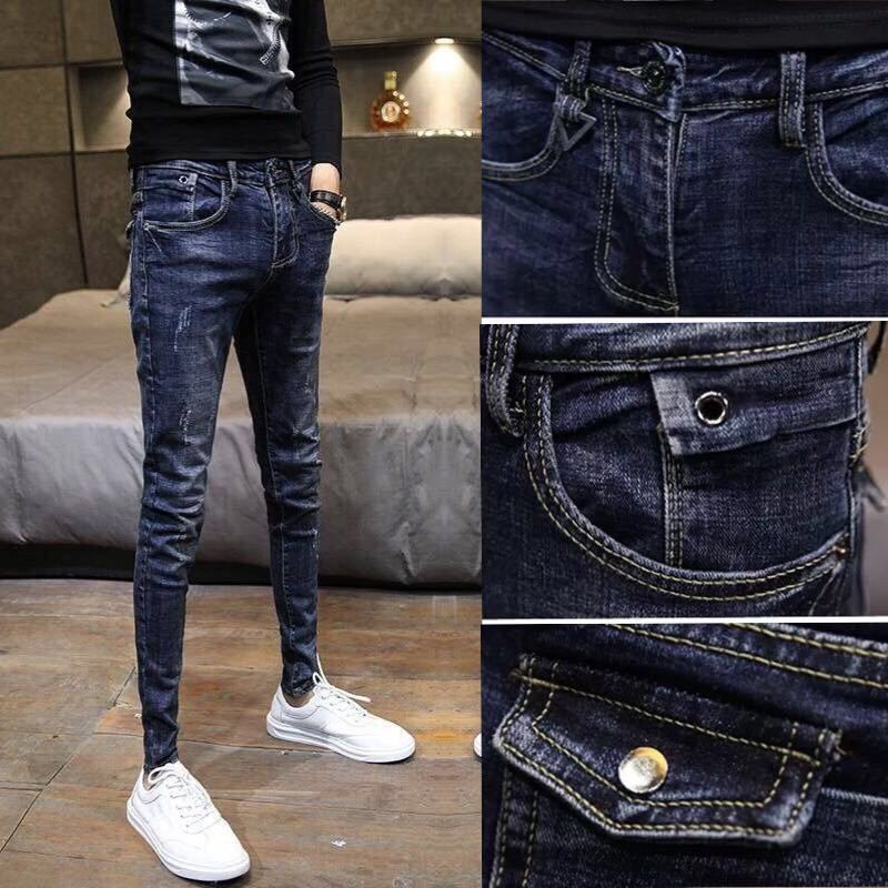 Pantaloni lunghi slim casual di tendenza semplice da uomo slim fit piedi piccoli_voghion.com