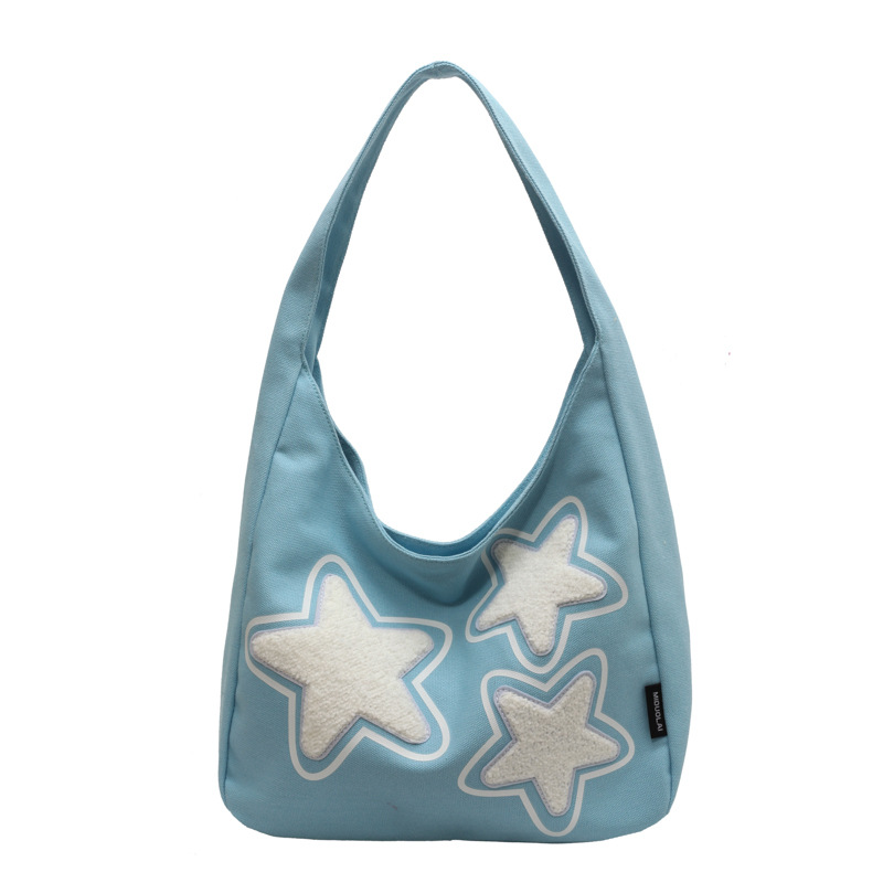 2023 Sommer neue Star Canvas Tasche weibliche Mode Studenten Klasse eine Schulter Umhängetasche große Kapazität Einkaufstasche_voghion.com