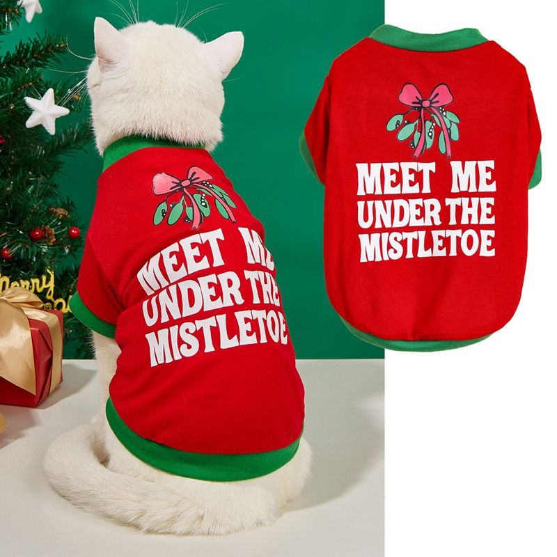 Christmas Dog Clothing Santa Red Green thin breathable pet T-shirt Teddy small puppy Schnauzer dog clothing_voghion.com