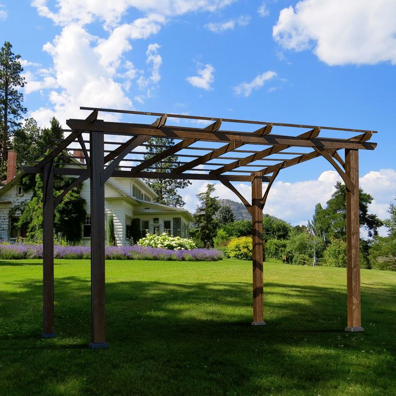 12' X 10' Outdoor Pergola, Wood Grape Gazebo For Climbing Plant Support, Garden, Patio, Backyard, Deck, Brown_voghion.com