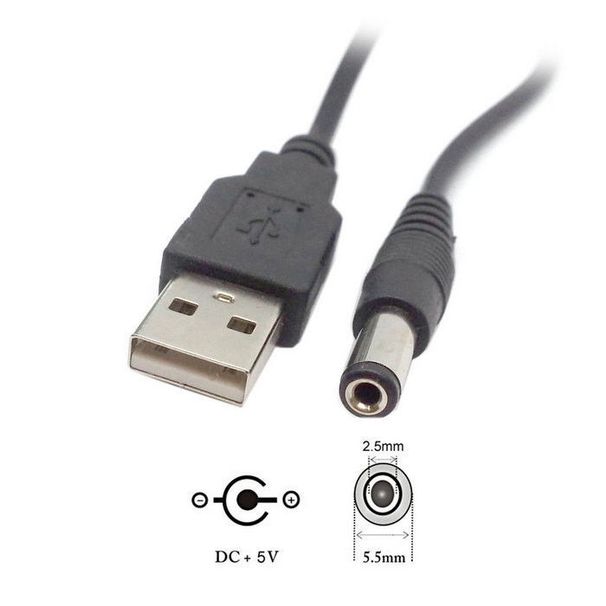 2 gab. USB A tipa spraudnis uz DC 5V 1A 5.5mm * 2.1mm muciņas ligzdas barošanas kabelis, uzlādes vads 0.8m_voghion.com