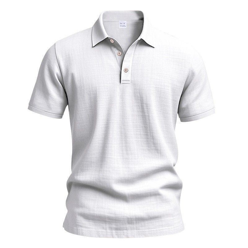 25 Summer Men's New Linen Solid Color Loose Simple Turn-Down Collar Outdoor Casual Polo Shirt For Men_voghion.com