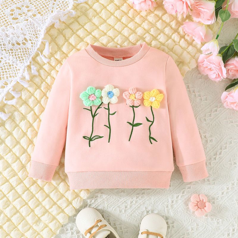 Mother&Kids Baby girl new flowers solid color long sleeve jumper hoodie_voghion.com