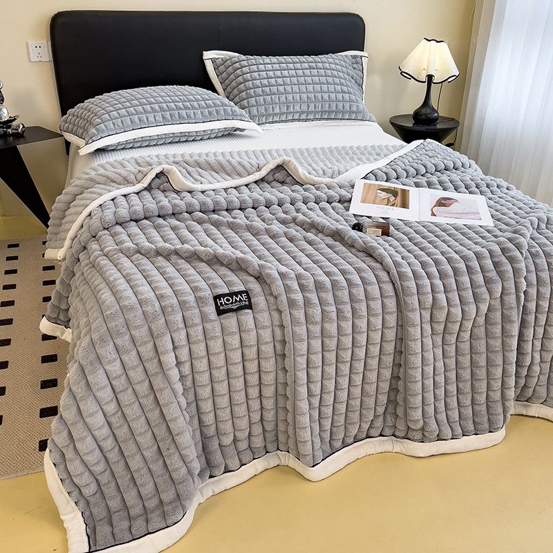 Premium Golden Mink Fleece Blanket - Double-Sided Plush With Checkerboard Pattern All-Season Soft Throw For Bed/Couch_voghion.com