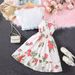 Young Girls Clothing Flower Print Suspender Dress Sleeveless Lace Thin Top Two Piece Suit_voghion.com