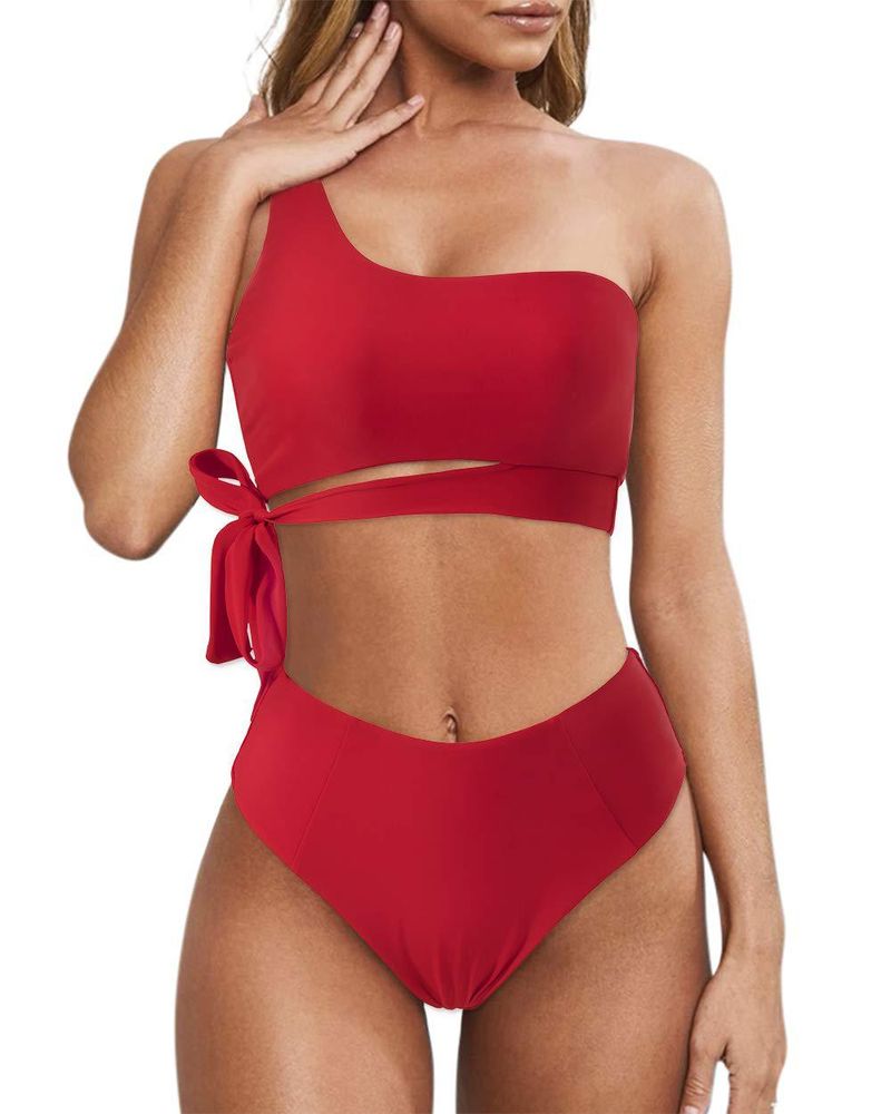 Women's Clothing One Shoulder Strap Bikini Split Swimsuit Vest Swimsuit_voghion.com