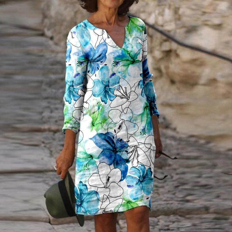 ​​"Floral Print V-Neck Midi Dress – Lightweight Chiffon (S-5XL) | Elegant & Versatile For Spring & Summer"​​_voghion.com