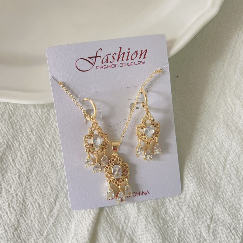 Copper Simple Style Inlay Tassel Zircon Jewelry Set_voghion.com