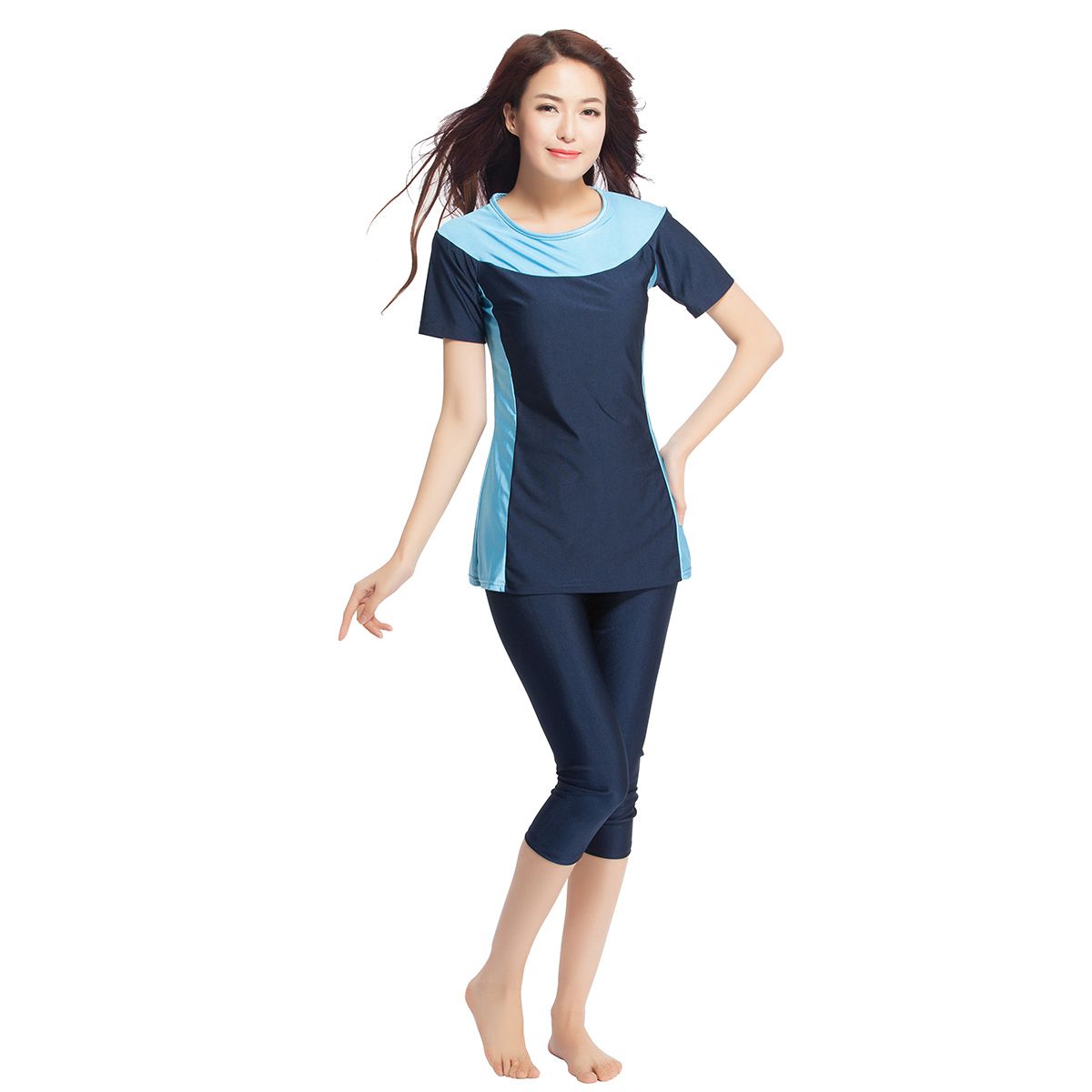 Muslim Swimwear Women's Swimsuit Muslim Conservative Swimsuit Loose Contrasting Color Two-piece Set Seaside Travel Hot Spring Suit_voghion.com