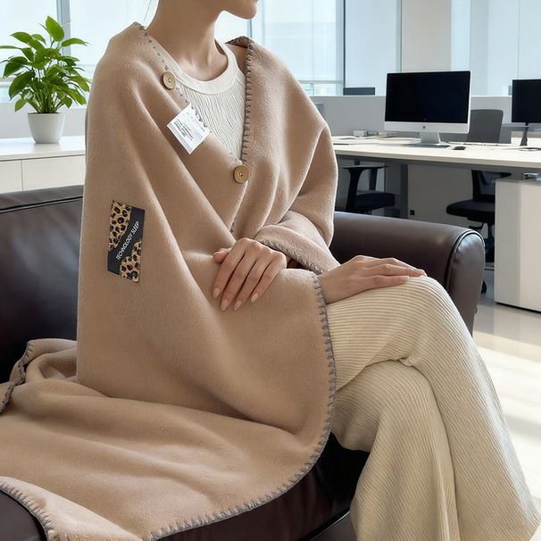 Cross-Border Sheep Wool Blanket With Shell Edge, Warm Throw Button Shawl Blanket, Foreign Trade E-commerce_voghion.com