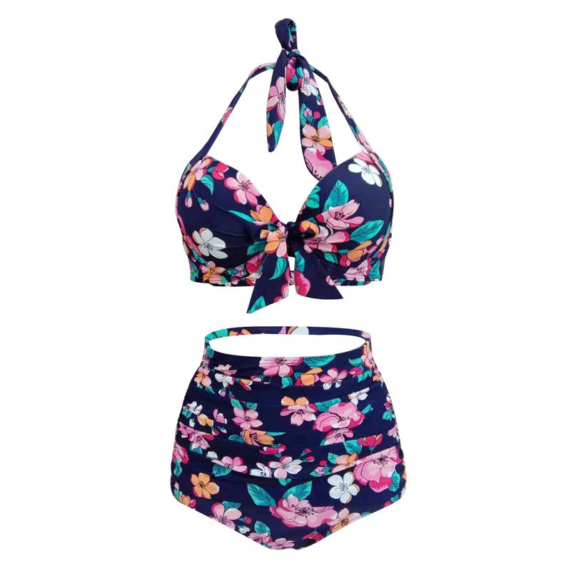 Bademode Push-up-Bikini, hohe Taille, große Größe, geteilter Badeanzug, Damen-Aufdruck_voghion.com